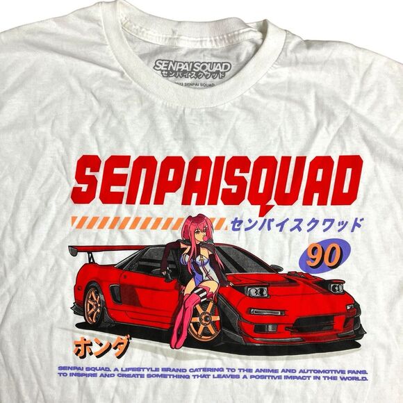 Senpai Squad T-Shirt Adult XL White Cotton Car Anime Girl Red Honda Japanese - Picture 1 of 9